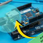 Arduino board with Ethernet cable for IoT connectivity